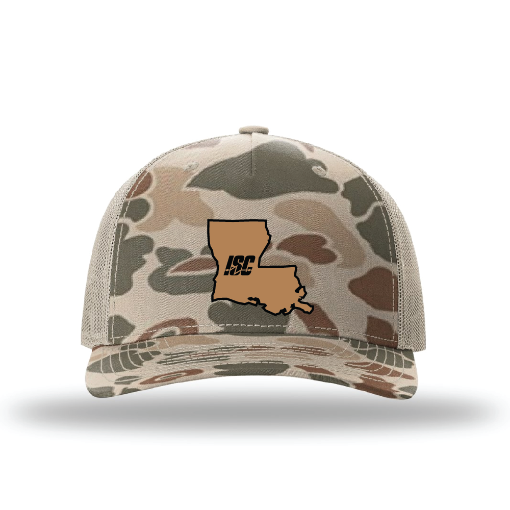Printed Five Panel Trucker - Harvest Duck Camo/Light Tan - State Patch